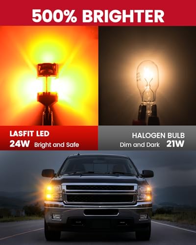 Image of LASFIT 3157 LED Bulb Amber, 3057 4157 3156 LED Built in Resistor Anti Hyper Flash CANBUS 3157 Front Rear Turn Signal Lights with Fan, 3057A 4057 Error Free No Load Resistor Need, Pack of 2