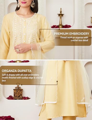 Image of Amazon Brand - Myx Women's Embroidered Kurta Pant Set with Dupatta (Available in Plus Sizes)