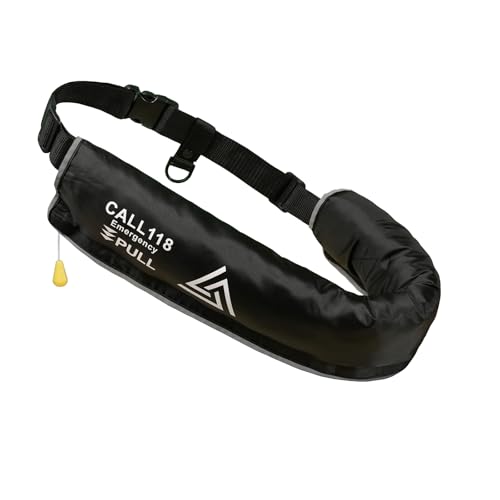 BALANCE LAND(バランスランド) ライフジャケット 救命胴衣 日本設計 SOLAS国際基準認証 CNAS認証ガスボンベ搭載 手動膨張式 腰巻き CE/ISO認証取得済 フリーサイズ 反射テープ&ホイッスル付き 釣り 災害対策 水泳 緊急用 日本語説明書付属 (ブラック)の画像