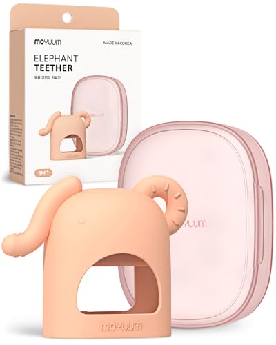 Image of Moyuum Silicone Elephant Grip Hand Teether Toy | Made in Korea, Provides Teething Relief, Wearable Teether is Easy to Hold, Drop Resistant with Adjustable Wrist Strap, Babies 3+ Months, Pink