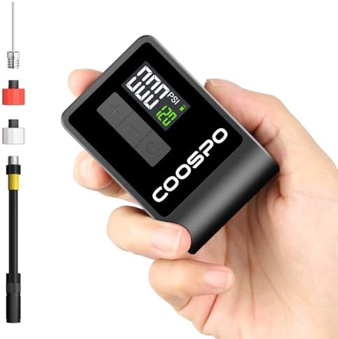 COOSPO Mini Electric Bike Pump AP-B1, Portable 120PSI Presta Bike Pump with Gauge, Bicycle Pump with Auto Stop, Fast Tire Inflation with Presta and Schrader Valve for All Bikes