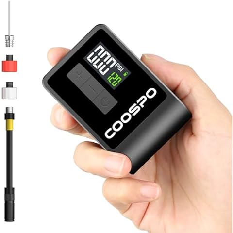 CooSpo Mini Electric Bike Pump, Portable Tire Inflator Portable Air Compressor, Max 120 PSI, Auto Shut-Off Air Pump with Presta/Schrader Valves for All Bicycles, Ball, Car Accessories Cover