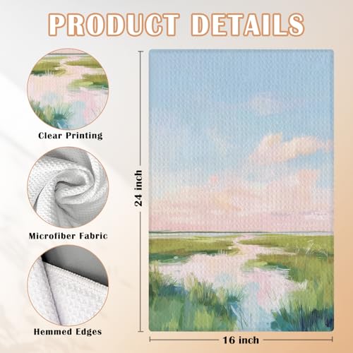 WDSFHYJK Abstract Pastel Coastal Kitchen Towels, Pastel Marsh Sunset Grassland Nature Landscape Decorative Hand Tea & Dish Towels for Bathroom Kitchen, 16x24 Inch - Image 3
