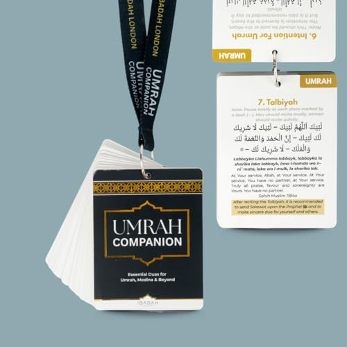 Umrah Dua Cards - Authentic Duas in Arabic English Translation & Transliteration Umrah Book with Lanyard for Makkah & Medina and More Reusable
