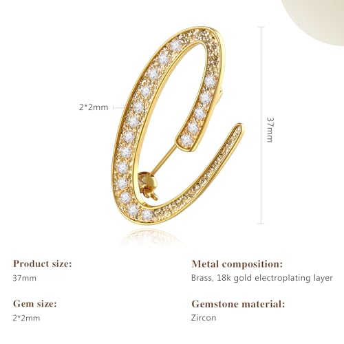 Image of Cicy Bell A-Z Initial 26 Letter Brooch Pins 18k Gold Plated Cubic Zirconia Breastpin Name Personalized Gifts for Women Men