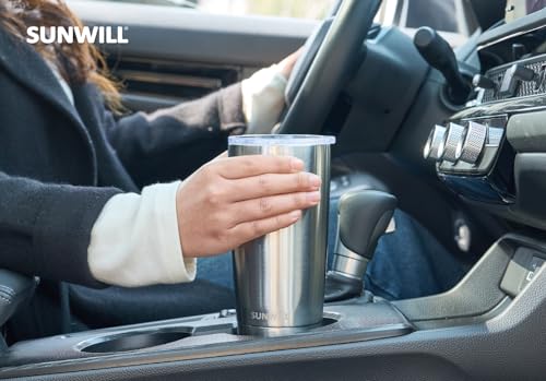 Image of SUNWILL Travel Coffee Tumbler 20 oz, Stainless Steel Mug with Lid, Insulated Cup for Water, Tea, Hot and Cold Drinks, Silver
