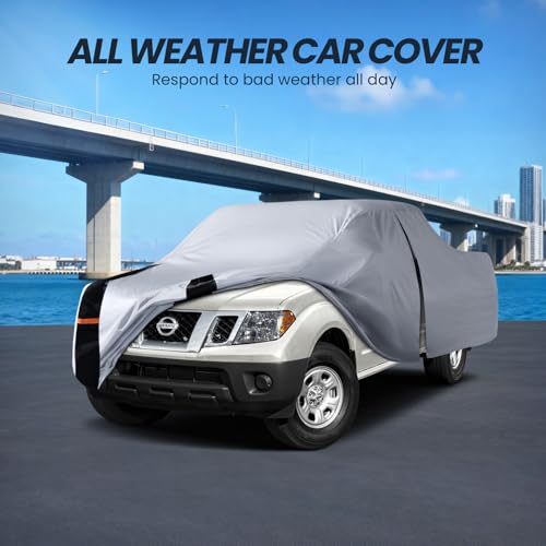 Image of Multi-Layer Nissan Frontier Truck Cover, Custom Fit Frontier 2021-2026 King /Crew Cab SB(4.6'-6.2') Car Cover Waterproof All Weather, Full Exterior Cover Rain Wind and UV Protection with Door Zipper