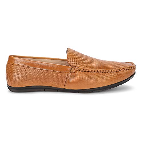 Image of LOUIS STITCH Men's Tan Italian Leather Loafers Slip ons Moccasins Casual Driving Loafer Buckle Design