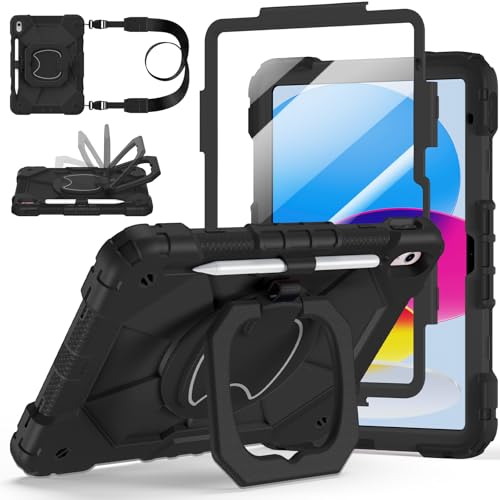 Image of Case for iPad (A16) 11th Generation 11 Inch 2025, Ubearkk for iPad 10th Generation 10.9 inch 2022 case with Screen Protector 360 Degree Rotating Stand Shoulder Strap Pencil Holder, Black