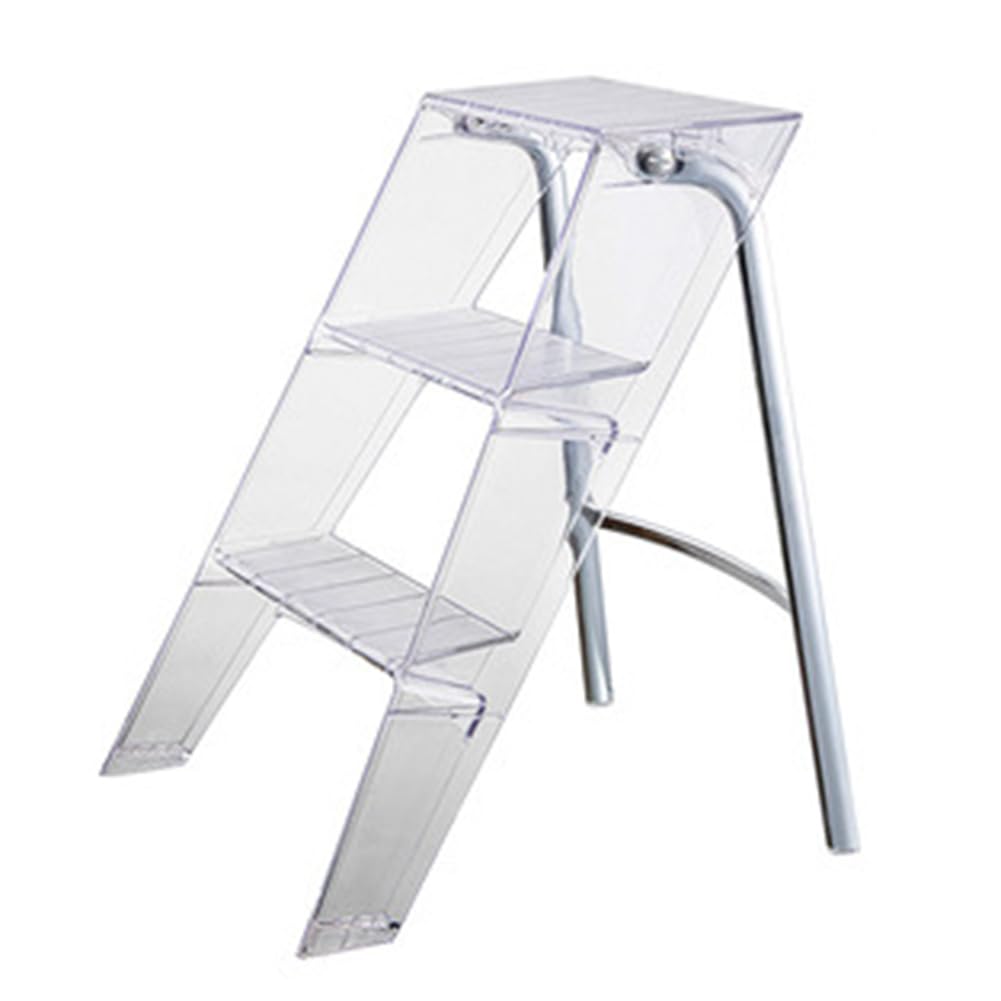 Acrylic Three-Step Ladder, Simple Home Use, Lightweight and Portable Folding Ladder, Can Be Used As A Shelf and Chair, Saving Space,Transparent