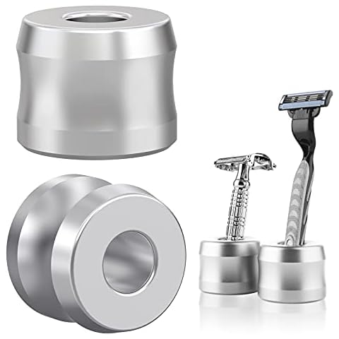 Linkidea 2 Stück Sicherheitsrasiererständer, Öffnungsdurchmesser 18,5 mm, Aluminiumlegierung, Herren-Rasierständer für Badezimmer-Arbeitsplatten, Silber Cover