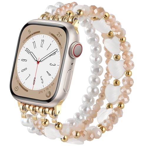 KOREDA Beaded Bracelets Compatible for Apple Watch Band 38mm 40mm 41mm 42mm 44mm 45mm 46mm Women, Fashion Handmade Dressy iPhone Watch Bands Stretchy Strap for iWatch Series 12 11 10 9 8 7 6 5 4 3 2 1 SE - image 1