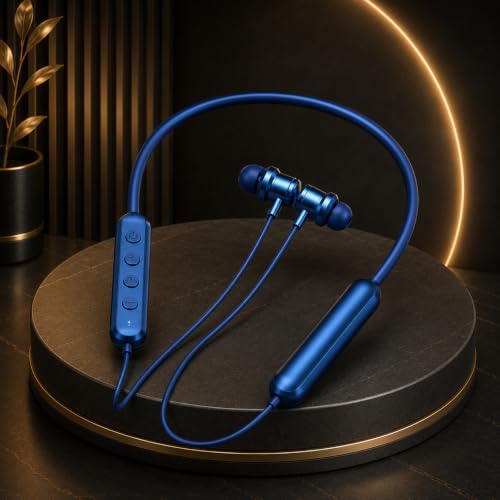 Image of Bluetooth Neckband Earphones with 105H Playtime, Wireless Bluetooth Headphones with ENC Noise Reduction, Magnetic Earbuds, Built-in Equalizer Mode, HD Calling Mic, Neckband Earphones - Blue