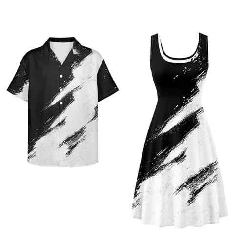 Image of Dreaweet Summer Dresses for Women A-Line Sleeveless Flowy Sun Dresses,Men's Casual Button-Down Shirts,Couple Matching Outfits