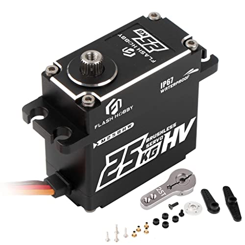 FLASH HOBBY M25BHW Waterproof IP67 25kg Full Aluminum Case High Torque Digital Brushless Motor Servo Compatible with 1/8, 1/10 1/12 RC Crawler Car, Robot,Truck Robot Parts