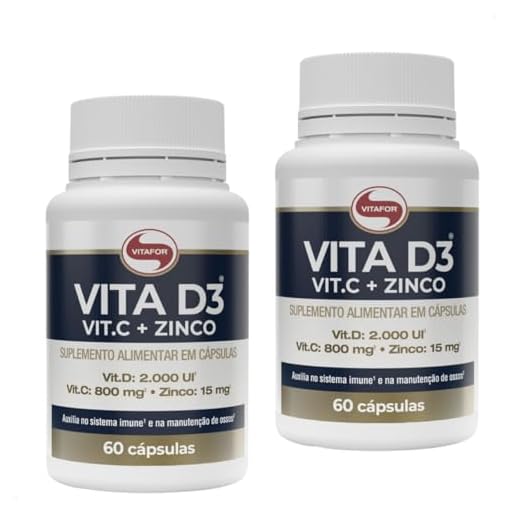 Kit 2 Vitamina D3 + C + Zinco Vitafor 60 cápsulas 1g