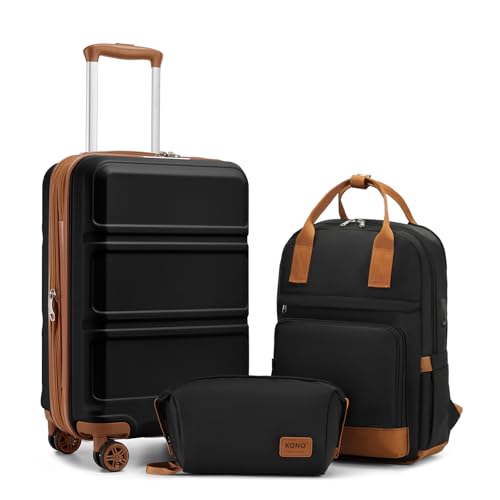 Kono Luggage Set 3 Piece Carry On Hardside Luggage with Spinner Wheels by Kono - Used condition - US$63.19