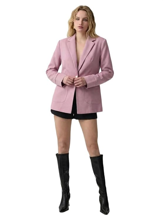 Women's Pink Blazer Jacket with Notch Lapel,-image-35
