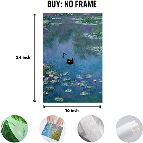 Lwwartxm Monet Water Lillies Lily Black Cat Poster Canvas Wall Art Vintage Famous Oil Paintings For Bathroom Home Office 16"X24" Unframed #TOP6