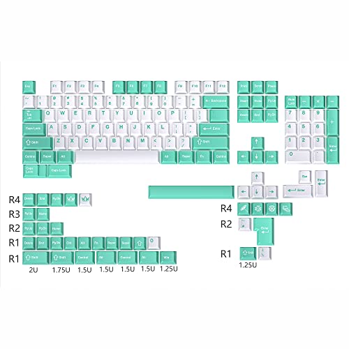 Image of 149 Lotus Pond Green White Dye-Sub Keycaps Thick PBT Cherry Profile Key caps for TKL 61 64 68 75 87 96 104 108 GMMK MX Mechanical Keyboard