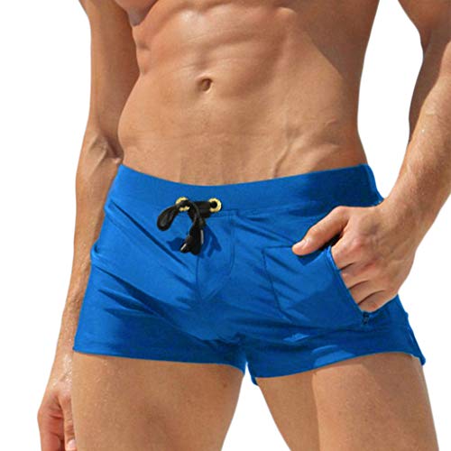 KANGneei Sunga de praia masculina, tamanho grande, sunga boxer de cor lisa com cordão na cintura, sh