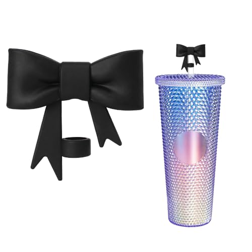 Bow Straw Covers Cap Compatible for Starbucks Cup Silicone Straw Topper for Regular Smaller Straws Diameter 6-8mm (Black 1 Piece)