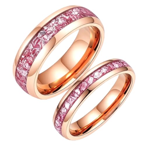4/8MM Rose Gold Plated Lab Morganite Tungsten Wedding Band Ring for Couples