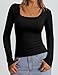 PRETTYGARDEN Long Sleeve Shirts for Women Fall Clothes 2025 Ribbed Basic Tees Scoop Neck Going Out Tops Fashion Clothing(Black,Small)