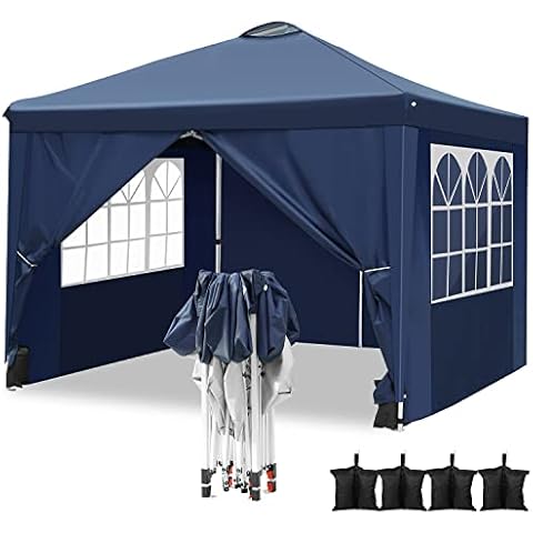 Pop Up Gazebo, 3x3m Gazebo with Sides Waterproof Gazebo for Garden, Outdoor Awning Canopy with 4 Gazebo Sandbags Cover