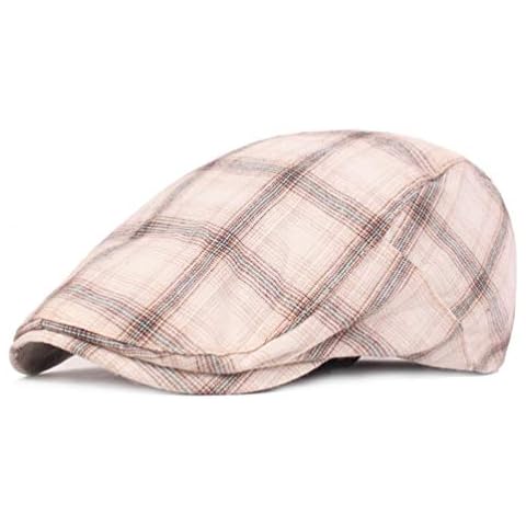 RICHTOER Summer Newsboy Ivy Cap Women Men's Flat Cap Plaid Beret Cabbie Hunting Hat (Beige) Cover