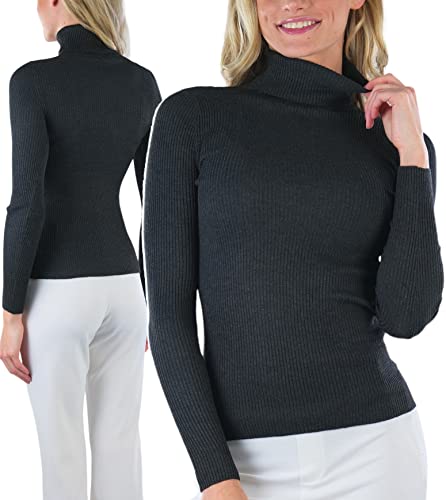 ToBeInStyle Women's Stretchy Line Design Turtleneck Sweater - Charcoal - Medium Cover