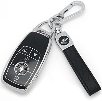 HAOYOUMEI Suitable For Mercedes Benz keys.Advanced soft TPU key Cover is compatible with C E R S G S CLS CLK GLC GLE GLS SL SLR McLaren AMG Smart Remote Key (Type B Black Key Case + key chain set)