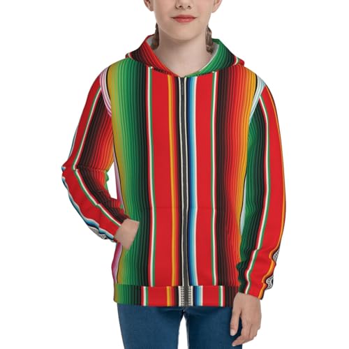 Mexican Serape Blanket Stripes Kid Hoodies Boys Zip Up Sweatshirts Girls Pullover with Pocket3
