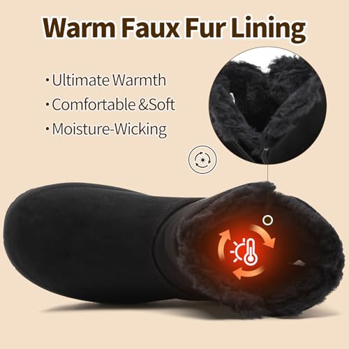 Image of THATXUAOV Womens Ankle Winter Boots, Anti-Slip Suede Mini Boot For Women,Side Zipper Platform Slip On Snow Boots With Fur Lining