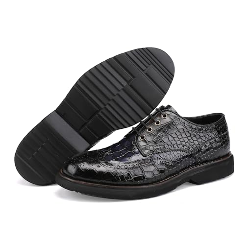 Image of Lace-up Oxfords Brogue Wingtip Shoes for Men Two Color Mix,Crocodile Pattern