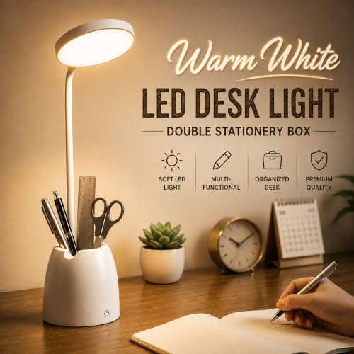 Image of BKK Rechargeable LED Study Table Lamp with Touch Sensor, 3 Color Modes & Stepless Dimming, Portable USB Desk Light for Study, Reading & Bedside (Goosneck 45x11x10cm)