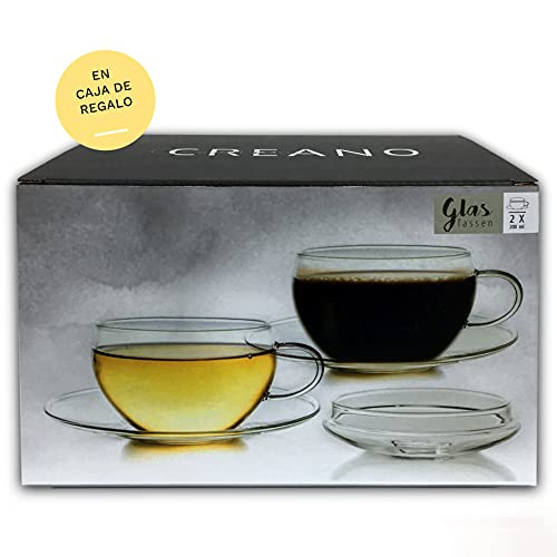 Creano Conjunto de 2 Taza de Vidrio con Platillo y Tapa, Práctica para los Tés de Floración, ExqusiTea, Capuchino, Latte… - Imagen 7