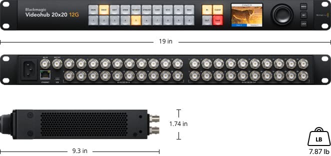 Image of Blackmagic Design Videohub 20x20 12G Zero Latency Video Router with 6ft Power Cord and 5 Pack of SolidSignal Cable Ties (VHUBSMAS12G2020)