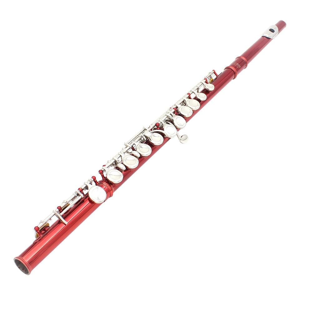 Flauta roja de 16 orificios, tecla C, cuerpo de tubo de cobre blanco, orificio de sonido técnico de dibujo en frío, multicolor opcional, adecuado for principiantes, caja de almacenamiento de cuero y j