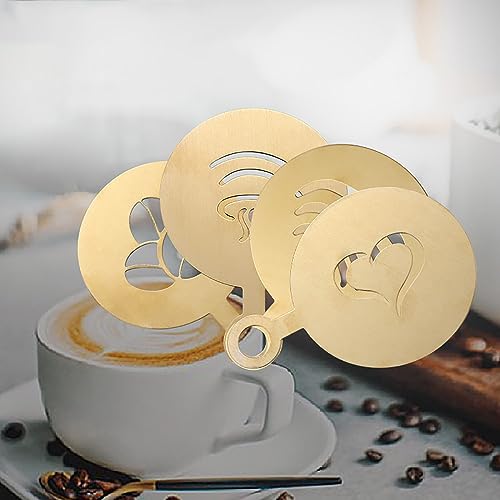 WUDQIJI Coffee Stencils Stainless Steel 4 Pieces Cappuccino Stencils Coffee Accessories Coffee Decoration Stencil Coffee Decorating Stencils Cake Stencil for Latte Art (Gold) - Image 2