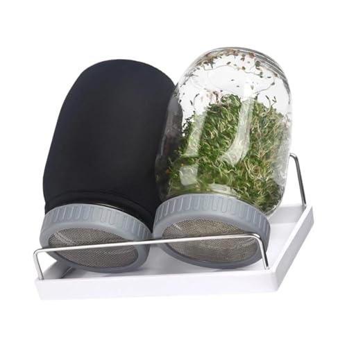 ULIJTH Sistemas de cultivo de germinación en tarro de vidrio con bandeja de goteo para plántulas de alfalfa orgánica de frijol mungo y rábano, eficiencia espacial, germinación interior