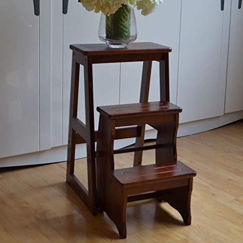 Escabeau de tabouret pliable multifonctionnel en bois 3 marches - 5