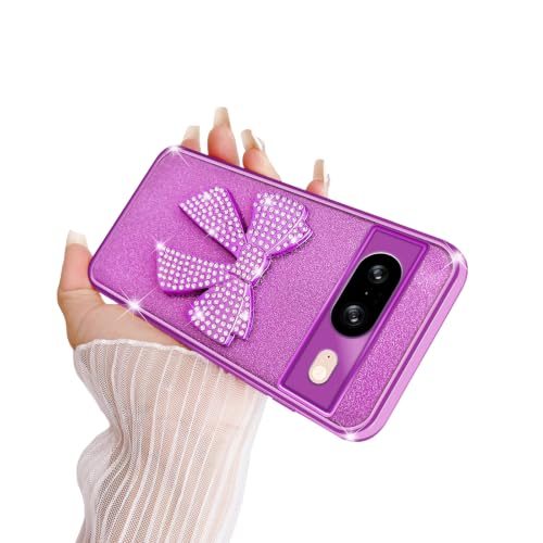 Coque Pixel 8 anti-chute en TPU transparent pour éviter les casses avec sangle et nœud violet