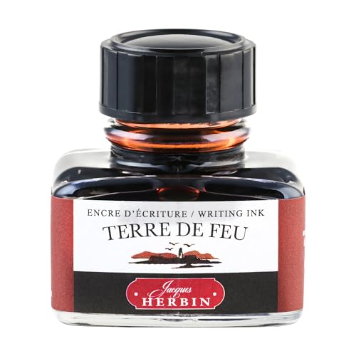 Jacques Herbin 13047T - One 30 ml Bottle of Ink for Fountain pens and Roller pens, Terre de feu/Land of Fire - Made in France - Calligraphy - Writing