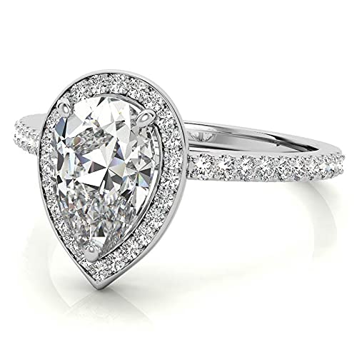 Bhumi Gems3 CT Pear Shaped Moissanite Engagement Rings For Women Wedding Bridal Ring Set Halo Vintage Diamond 925 Silver 10K 14K 18K Solid Gold Anniversary Promise Gifts (White Gold, 10K Solid Gold)