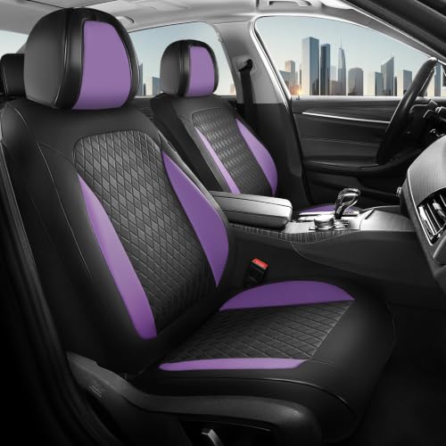 Image of Coverado Car Seat Covers for Front Seats, Leather Seat Covers for Cars, Waterproof Automotive Car Seat Protectors, Front Car Seat Cushions Driver Seat Covers Universal Fit for Most Cars, Black&Purple