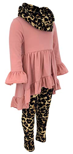 Image of Unique Baby Girls Kids Toddler 3pc Outfit Set Long Sleeve Cotton Blend Tunic Top Leggings and Scarf