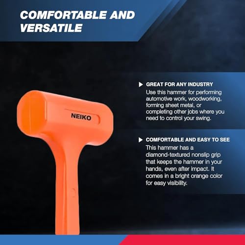 image for NEIKO 02849A 4 Lb Dead Blow Hammer, Neon Orange | Unibody Molded | Che
