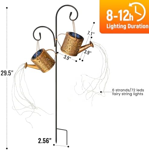 X-PREK Solar Garden Lights Outdoor Decoration, Metal Solar Watering Can Lights Outdoor Waterproof, Small Patio Light Yard Lawn Pathway Decor, Gardening Gifts for Women Mom Grandma 2 Packs — view 4