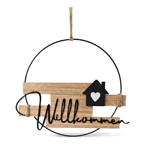 Türkranz Herzlich Willkommen, 35x30cm Türkranz Willkommen aus Holz, WillkommenSchild Haustür für Vordertür Hintertür Eingangsbereich Garten und Vieles